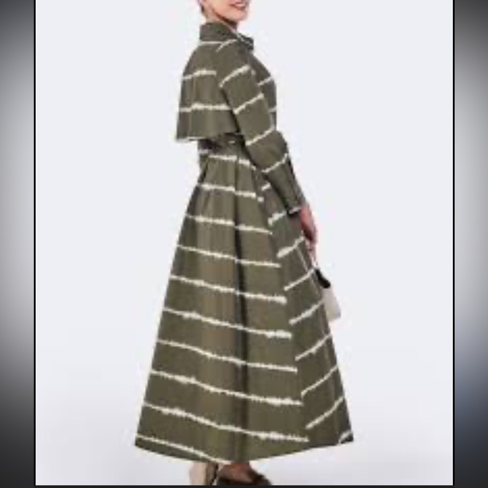 Riva Long Sleeve Striped Green Tie Belted Button Cotton Pockets Maxi Dress Sz M